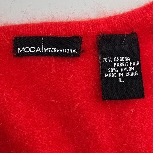 Moda International Angora Blend Sweater Large Puff Sleeve Red Top Sweatheart - Picture 6 of 7
